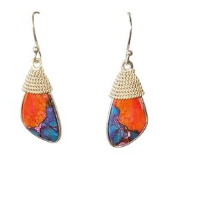 Spiny Oyster Arizona Turquoise & Sterling Silver Artisan Dangle Earrings